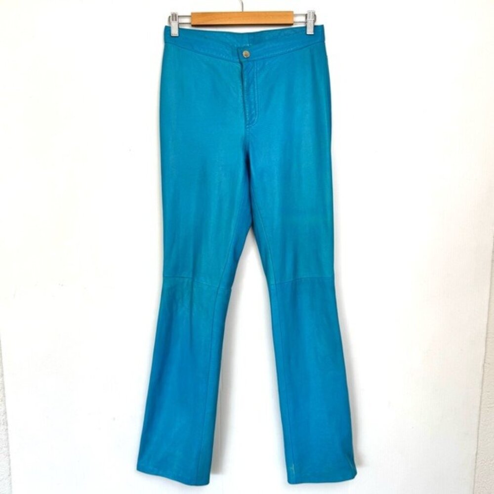 Ralph Laurent Black labell Vibrant Blue 100% Leather bootcut Pants 4 - Picture 14 of 15